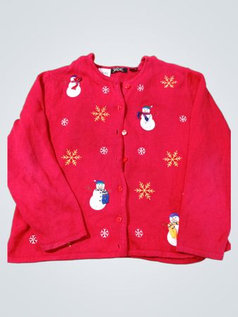 Crystal Kobe Damen Roter Schneemann- & Schneeflocken-Weihnachtscardigan-Pullover