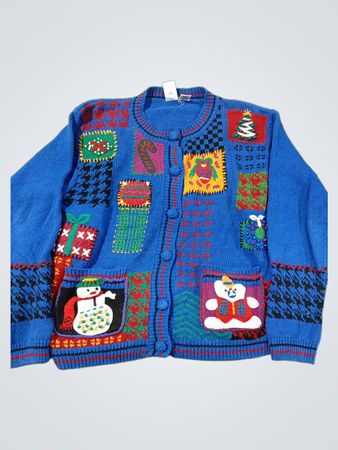 RED CAMEL Blue Christmas Pullover mit Schneemann und Geschenken