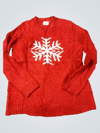 Roter Pullover mit Schneeflockenmuster