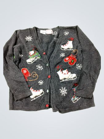 Basic Editions Holiday Damen Grauer Bestickter Weihnachts-Pullover