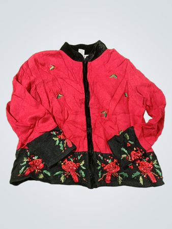 Tiara International Weihnachtskollektion Roter Kardinal Bestickter Cardigan