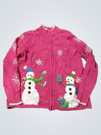 Tiara International Weihnachtskollektion rosa Schneemann-Cardigan