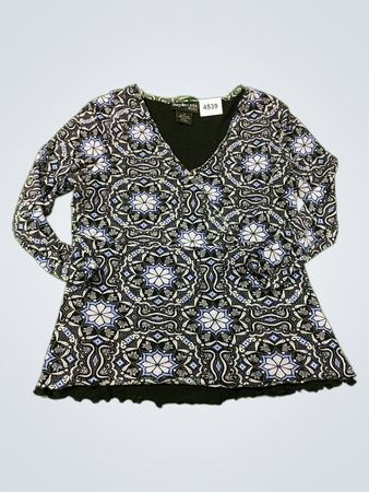 Style & Co. Petite Damen V-Ausschnitt Langarm Bedrucktes Top