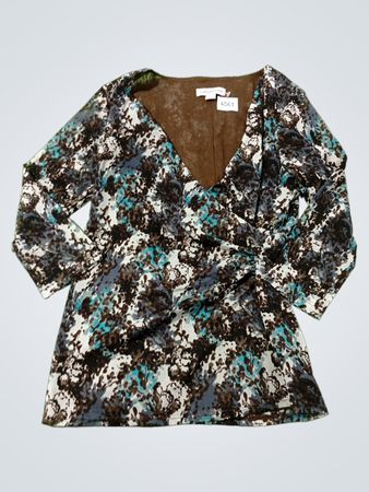 Coldwater Creek Women's Bluse mit blauem Blumenmuster und Wickelverschluss