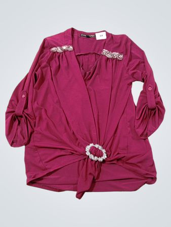 Always Indigo Damen Größe M Burgunder V-Ausschnitt geraffte Bluse mit Schnürung vorne