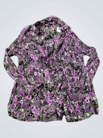 Apt. 9 lila Blumenmuster Bluse mit langen Ärmeln und Faltenlegung