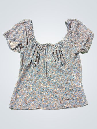Ambiance Blue Blumen-Top mit Puffärmeln