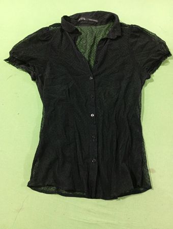 Zara Basic Schwarze Transparente Bluse mit Pünktchen und kurzem Arm