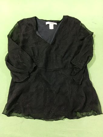 Jessica Petite schwarzes durchsichtig besticktes Top
