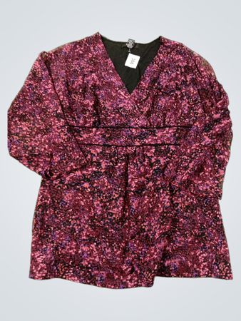 Alfani Damen V-Ausschnitt-Bluse mit lila Blumenmuster