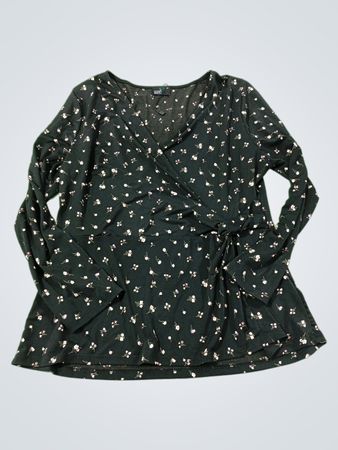 MUSE PETITE Schwarzes Blumenmuster Wickel-Oberteil mit langen Ärmeln