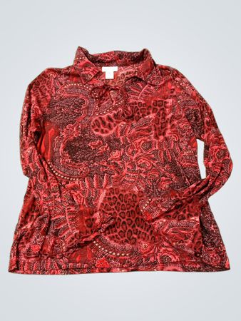 AVENUE Damen Langarm-Hemd mit Kragen in Rot mit Print