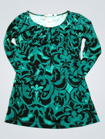 New York & Company Stretch-Top mit langem Arm und türkis-schwarzem Muster