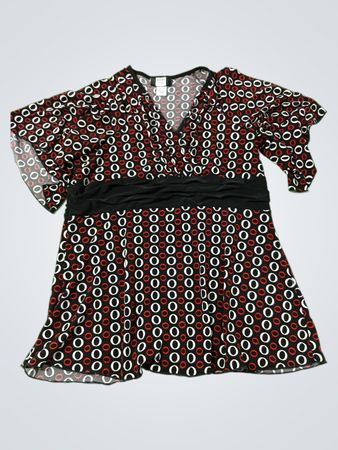 Studio 1940 Damen Rot Weiß Schwarz Kreis-Muster V-Ausschnitt Wickeltop