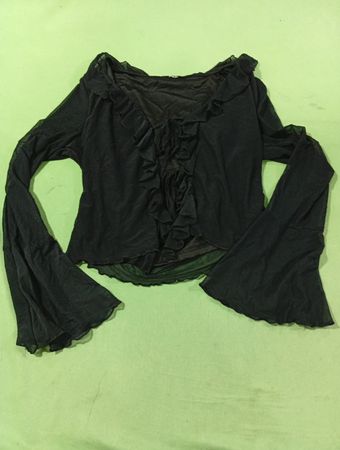 Schwarzes Rüschiges Mesh-Top mit Glockenärmeln