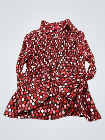 Sunny Leigh Petite Damen Rot Pink Weiß Polka-Dot Faltenlangarm-Bluse