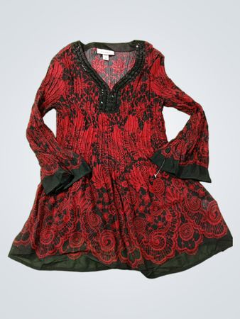 Dressbarn Rotes & Schwarzes Blumenmuster Tunika-Oberteil