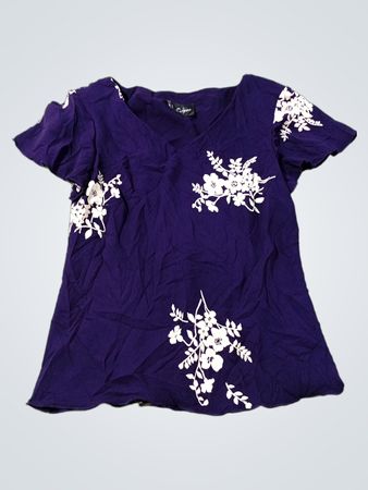 S.L. Fashions Purple Floral Kurzarm-Oberteil