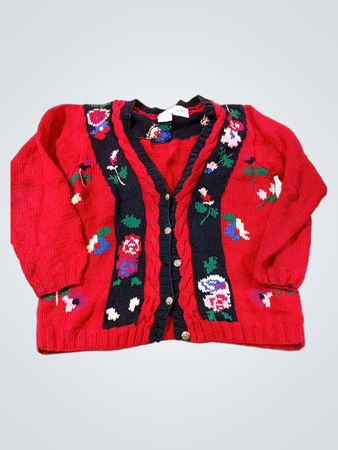 Roter bestickter Cardigan mit Blumenmuster