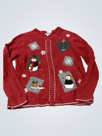 Croft & Barrow Roter Schneemann-Weihnachtspullover