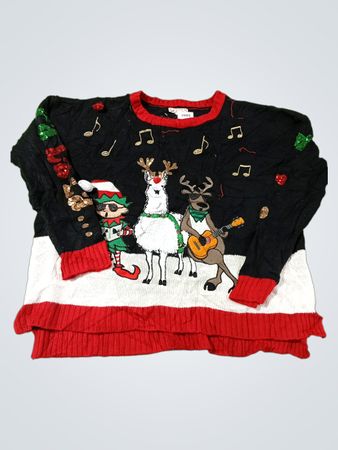 Weihnachtspullover mit Elfen, Lama und Rentier