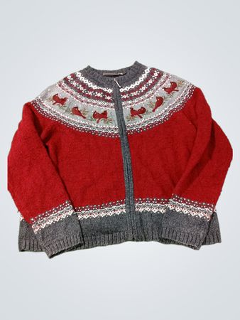 Croft & Barrow Red Cardinal Fair Isle Reißverschluss-Pullover