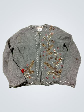 Croft & Barrow Damen Strickjacke in Grau mit Stickerei