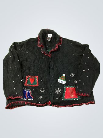 Studio Fata La Black Weihnachts-Pullover mit Schneemännern und Schlittschuhen