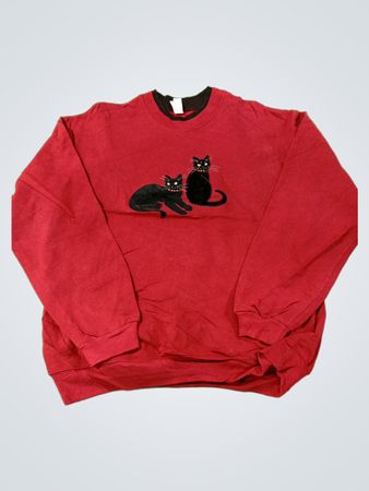 Endless Designs roter Sweatshirt mit zwei schwarzen Katzen