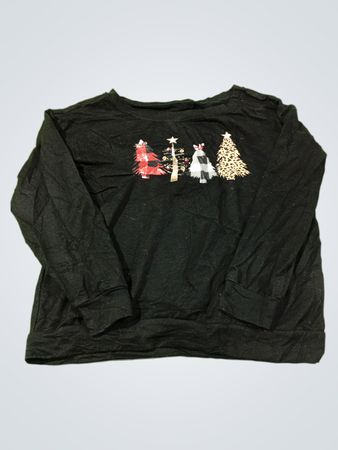 Schwarzes Langarmshirt mit Weihnachtsbaum-Grafik
