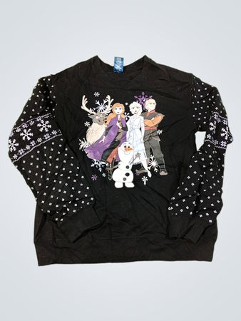 Disney Frozen II schwarzer Rundhalspullover mit Schneeflockenaufdruck an den Ärmeln