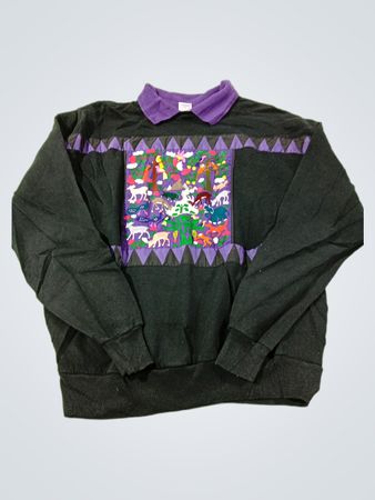 Vintage Rundhals-Sweatshirt mit bestickter Volkskunst