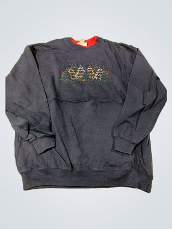 Dunkelblaues Sweatshirt mit Rundhalsausschnitt und Weihnachtsbaum-Stickerei