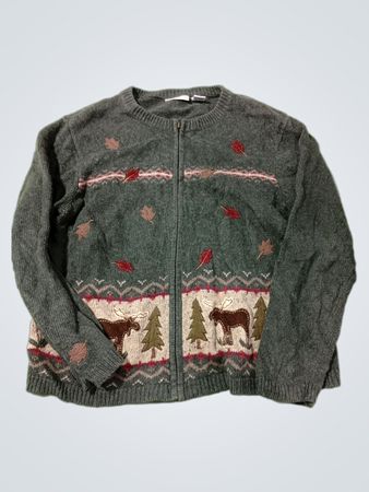 Croft & Barrow Damen Cardigan mit Reißverschluss und Rentier- und Baumdruck