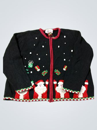 Tiara International Schwarzer Weihnachts-Pullover mit Weihnachtsmann und Geschenken
