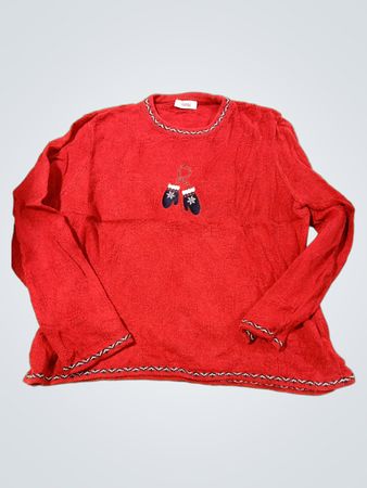 Northern Reflections Roter Pullover mit Fäustlingen und Schneeflocken