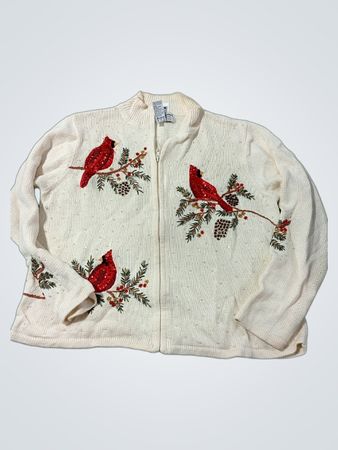 Heirloom Collectible Christmas Collection Damenpullover mit kardinalrot gesticktem Motiv