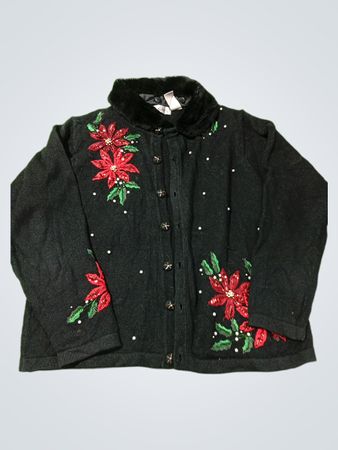 Victoria Jones Schwarze Strickjacke mit Christsternverzierungen