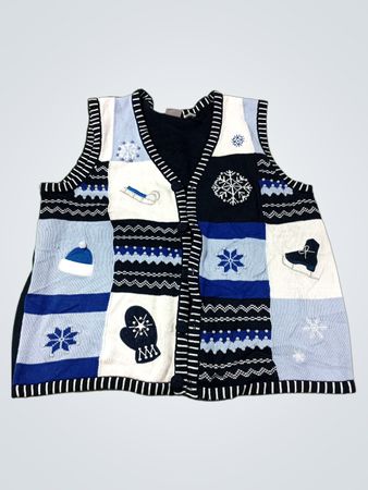 Holiday Editions Damen Wintermotive Patchwork Weste mit Knopfleiste