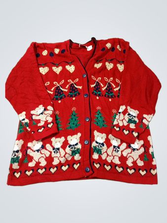 Nussknacker-Weihnachtspullover mit Teddybären und Glöckchen