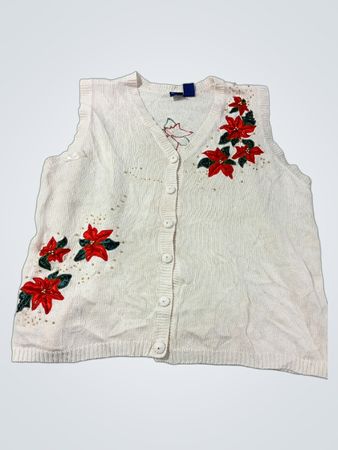 BASIC EDITIONS Weißes ärmelloses Strickweste mit gestickter Weihnachtsstern-Applikation und Knopfleiste