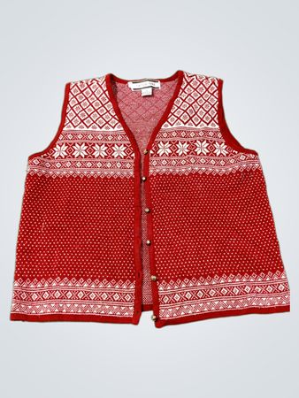 CRYSTAL-KOBE Damen rote Snowflake Fair Isle Strickweste XL