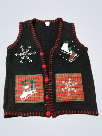 Holiday Editions Damen Ugly Christmas Sweater Weste mit Schlittschuhen und Schneeflocken