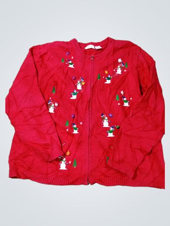 Croft & Barrow Damen Rotes Schneemann-Weihnachts-Feiertags-Sweatshirt mit Reißverschluss