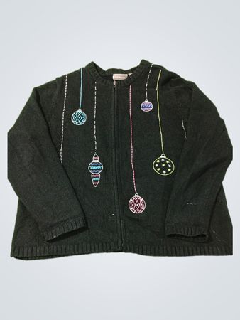 Schwarzer Weihnachtsornament-Reißverschluss-Pullover