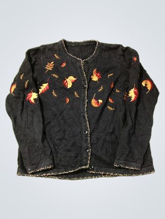 Schwarzer Cardigan mit Blattstickerei