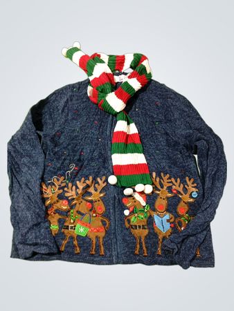 Weihnachts-Rentier-Pullover mit Schal