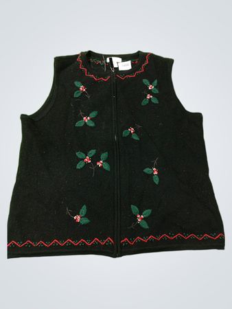 Charter Club Black Holly bestickte Zip-Up-Weste
