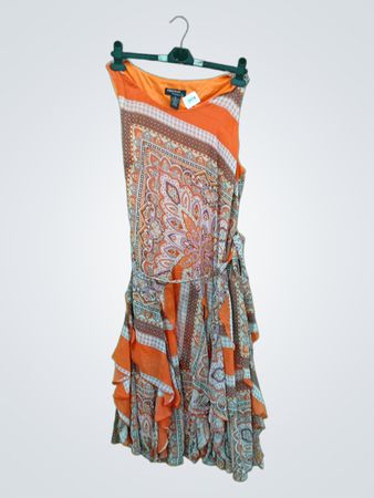 Signature by Robbie Bee Orange Paisley Print Kleid