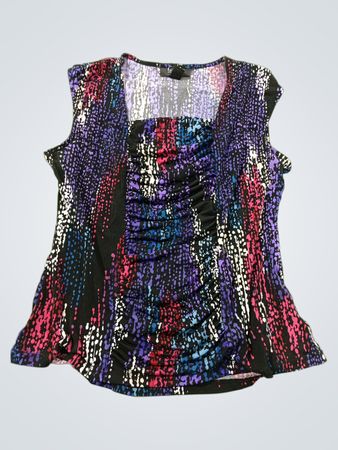 Style & Co Petite ärmelloses gerafftes Oberteil mit abstraktem Druck